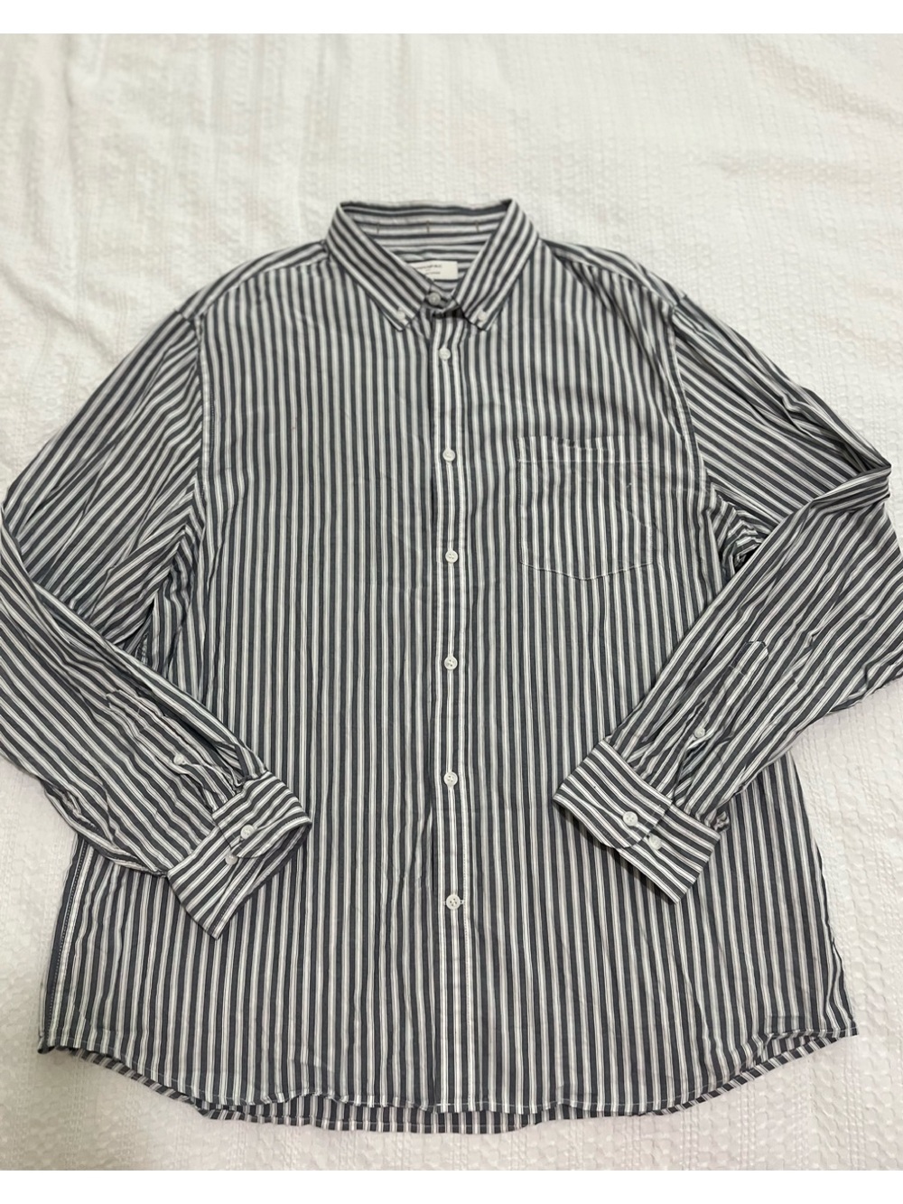 Banana Republic Slim Untucked Muted Navy White Stripe Button-Down Shirt Sz XL